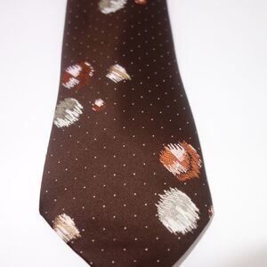 Vintage 60's-70's Men's Tie Brown White Polka Dot with Abstract Circles